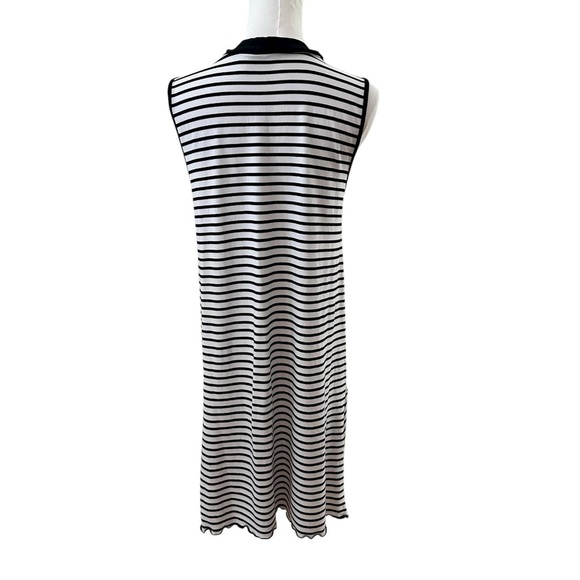 Chico's Women's XL Black White Stripe Open Front Tunic Sleeveless Cardigan Top - Picture 4 of 4